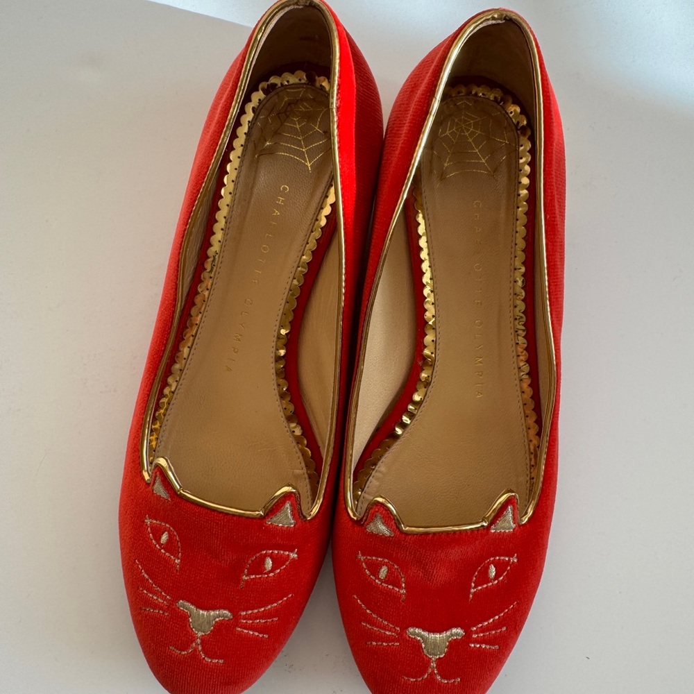 Authentic Charlotte Olympia Red Kitty Flats